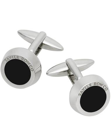 Savile Row Company Black Enamel Silver Effect Cufflinks