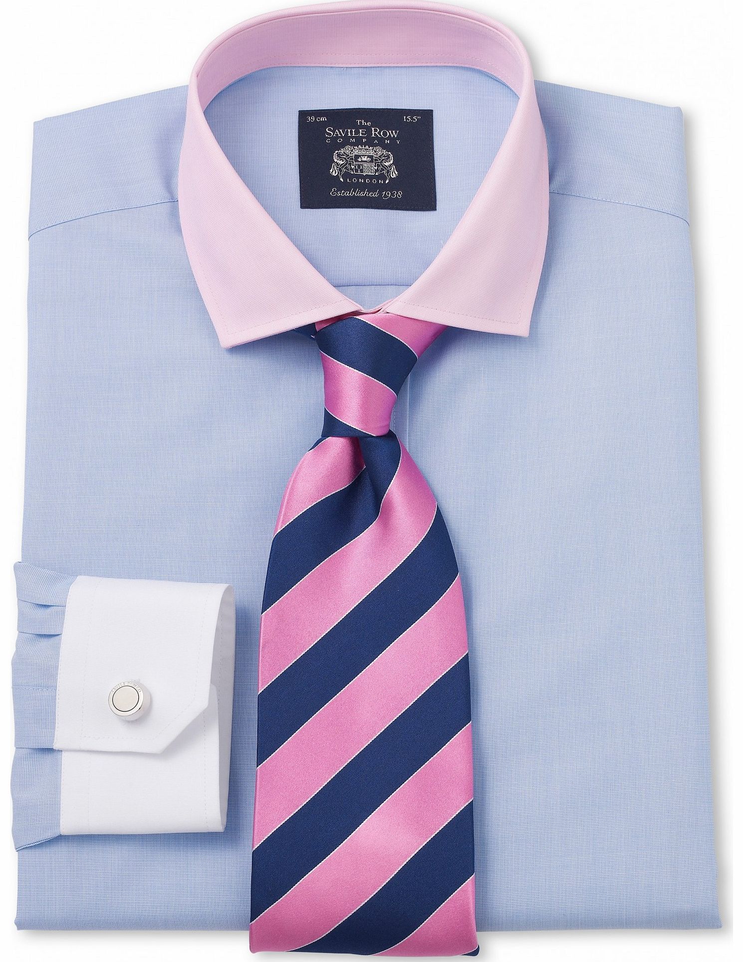 Blue Pink White Poplin Slim Fit Shirt 15``