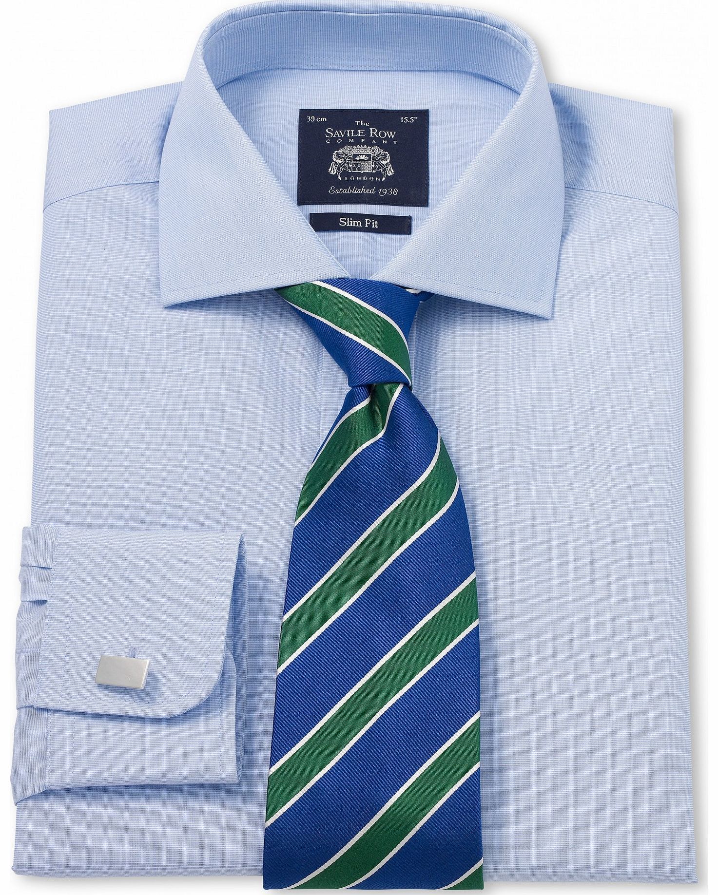Savile Row Company Blue White End on End Non Iron Slim Fit Shirt