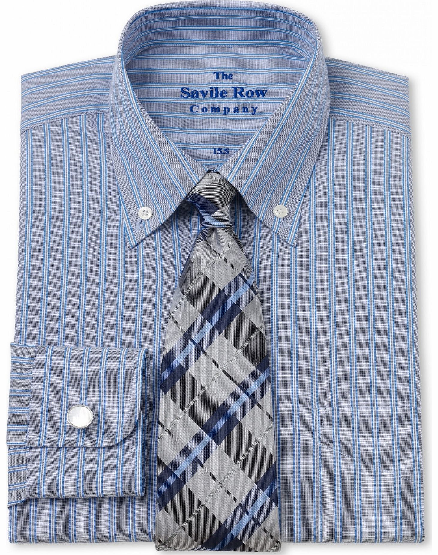 Savile Row Company Navy Blue End on End Stripe Classic Fit Shirt 18