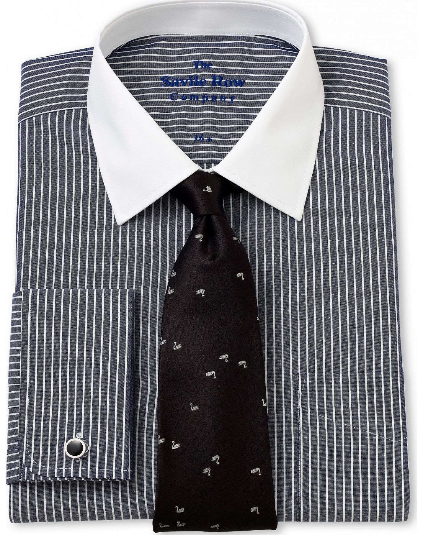 Savile Row Company Navy White Bengal Classic Fit Shirt 16 1/2``