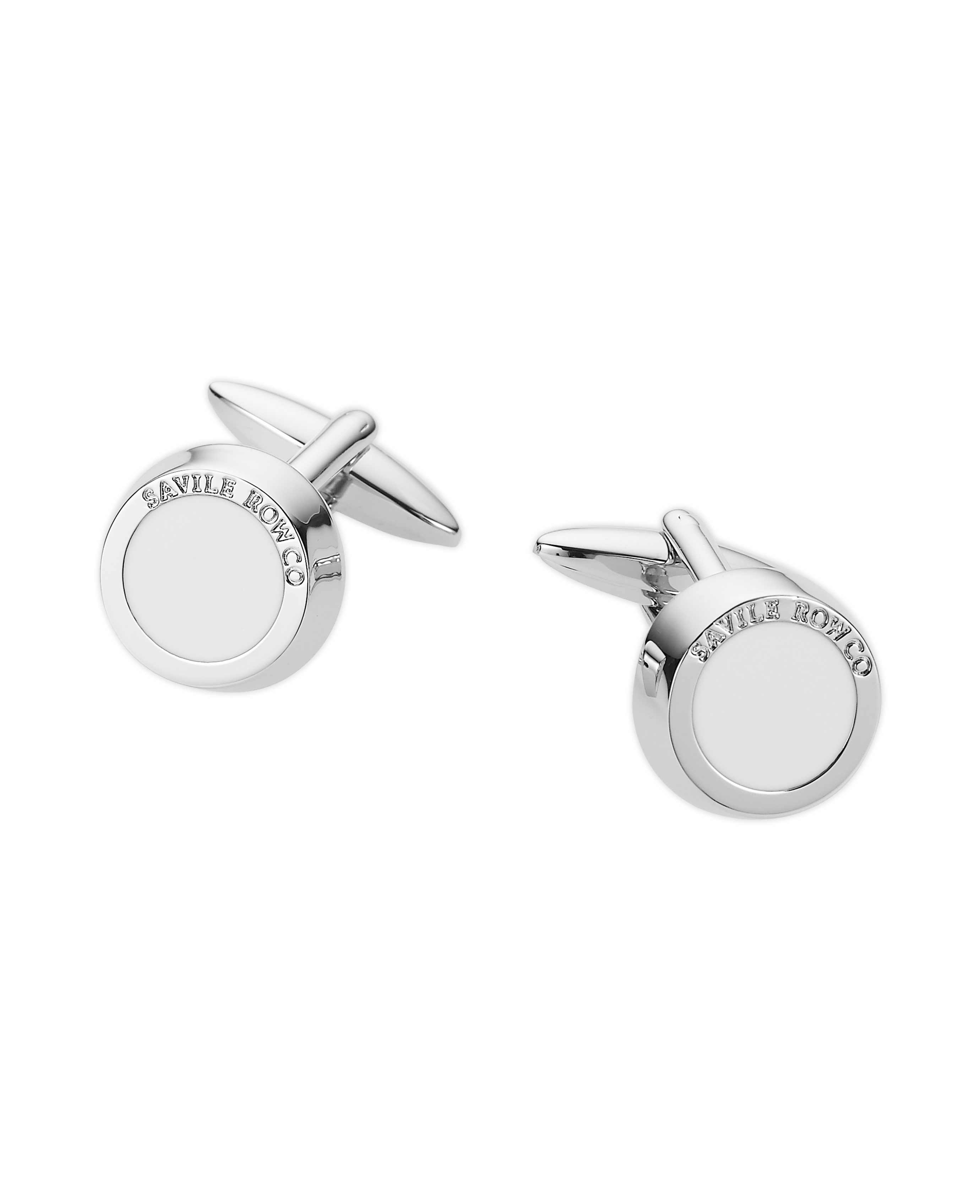 Savile Row Company White Signature Silver Tone Cufflinks