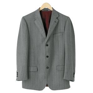 Grey Navy Herringbone Wool Silk Blazer