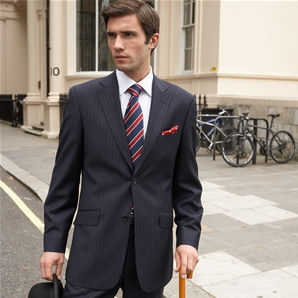 Navy/Blue Chalk Stripe Two-Button Classic Suit Jacket