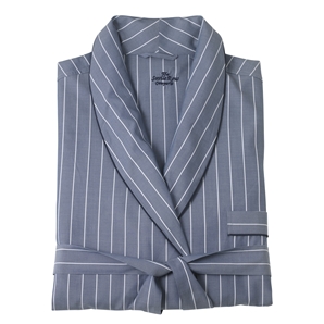 Navy Stripe Men` Cotton Poplin Dressing Gown