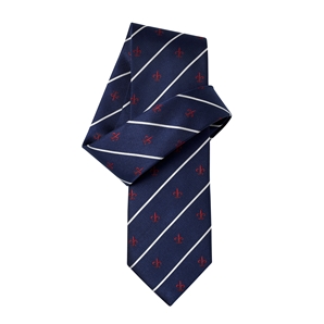 Navy White Red Fleur-de-Lys Pure Silk Tie