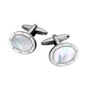 White Studded Oval Cufflink