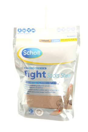 Ladies 2 Pair Scholl Sheer Flight Socks 4-6 Ladies - Natural