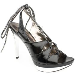 Schuh Female Posh Ghillie Slingback Patent Upper Evening in Black, Pewter