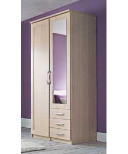 Seattle Framed Light Oak 2-Door Wardrobe - 3 Narrow Drawers