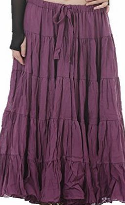 Seawhisper Belly Dance 16 Yard Bohemia Skirt, Swing Skirt, Tiered Maxi Tribal Gypsy Skirt Flared Long Retro Vintage Beach Summer Linen Dress Costume with Gold Coins Belt Waist Chain (dark purple)