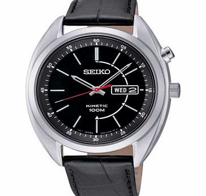 Seiko Mens Kinetic Black Dial Black Strap Watch