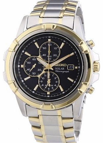 Mens Two Tone, Black Dial, Solar Power, Chronograph SSC142P1