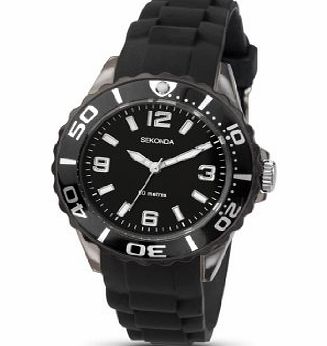 Sekonda Boys/Youths Black Silicon Strap Watch Black Dial 3390