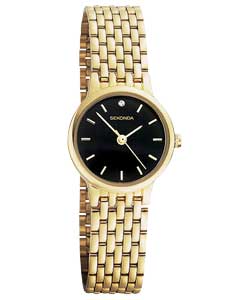 Sekonda Ladies Gold Plated Black Round Dial Watch