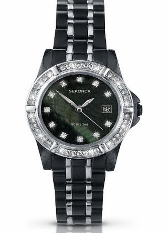 Sekonda Twilight Pearl Ladies Black MOP Dial Stone Set Case IP Black 