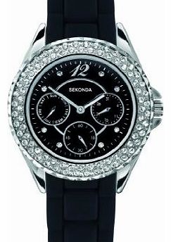 Sekonda Womens Quartz Watch with Black Dial Chronograph Display and Black Silicone Strap 4516.71