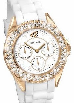 Sekonda Womens Quartz Watch with White Dial Chronograph Display and White Silicone Strap 4515.71