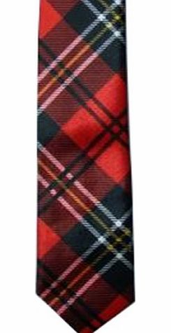 Sendmart New Mens Satin Narrow Skinny Slim Pattern Tartan Stripe NeckTie Ties (Red Tartan)