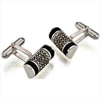 Seven London Silver Cylinder Black Onyx and Crystal Cufflinks