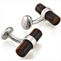 Seven London Silver Cylinder Tigers Eye Cufflinks