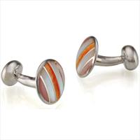 Seven London Silver Oval Multi-Stripe Enamel Cufflinks