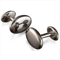 Seven London Silver Plain Oval Fixed Bar Cufflinks by