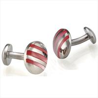 Seven London Silver Round Pink MoP Striped Cufflinks by