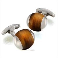 Seven London Silver Round Tigers Eye Cufflinks by