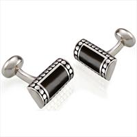 Seven London Silver Square Rectangular Domed Onyx Cufflinks