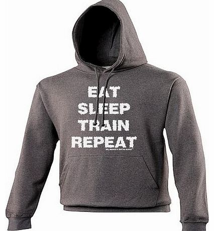 Sex Weights Protein Shakes EAT SLEEP TRAIN REPEAT (XL - CHARCOAL) NEW PREMIUM HOODIE - slogan funny clothing joke novelty vinta