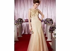 Sexy Scoop Sleeveless Organza Evening Dresses Gold