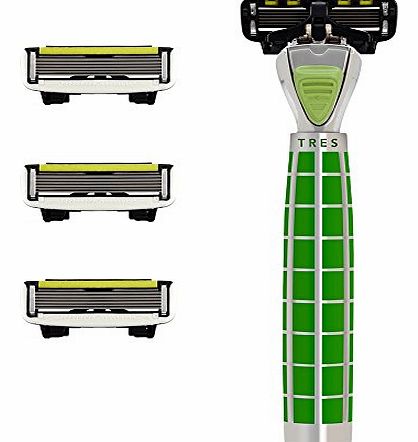 SHAVE-LAB - TRES - Manual Razor with 4x Razor Blades (P.6 - 6 blades - for men, green - emerald fresh)