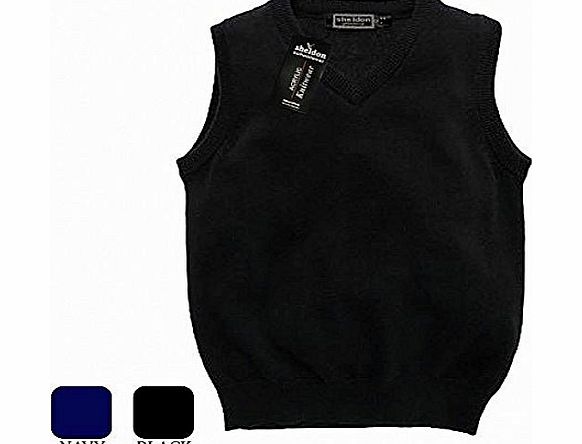 Sheldon Boys V Neck Tank Top Sleeveless Jumper (32, Black)