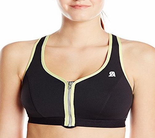 Shock Absorber Womens Zip Plunge Sports Bra - Black/Green, 36B