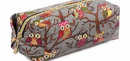 SHU CRAZY Womens Ladies Girls Owl Print Pencil Case School Work Make Up Cosmetic Fashion Bag - C30 (LIGHT BLUE)