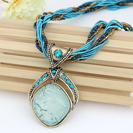 Turquoise Colour Handmade Rhombus Necklace, Antique Vintage Style Jewellery