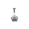 SILVER Large Multi Jewelled Rose Navel Bar