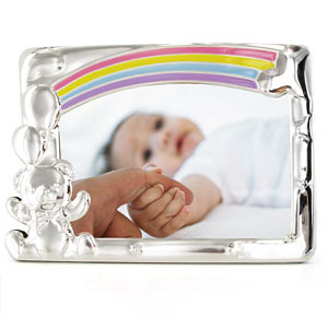 SILVER Plated Teddy and Rainbow 7 x 5 Photo Frame