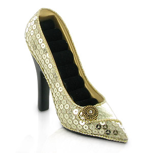 silver Sequin Stiletto Shoe Ring Holder