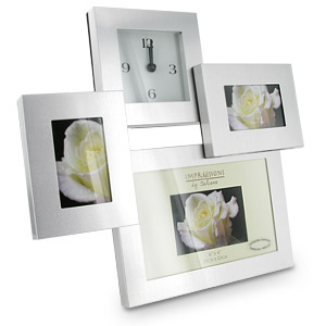 SILVER Triple Photo Frame Clock