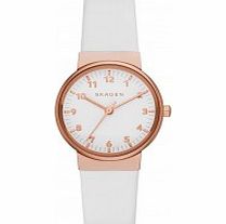 Skagen Ladies Ancher White Leather Strap Watch