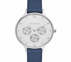 Skagen Ladies Anita Dark Blue Leather Strap Watch