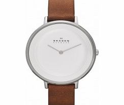 Skagen Ladies Ditte Brown Leather Strap Watch