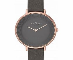 Skagen Ladies Ditte Grey Leather Strap Watch