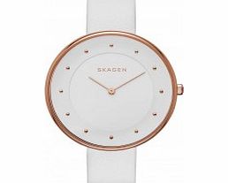 Skagen Ladies Gitte White Leather Strap Watch