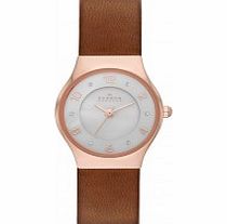 Skagen Ladies Grenen Brown Leather Strap Watch