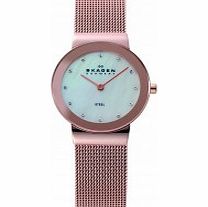 Skagen Ladies Klassik White Rose Gold Mesh Watch