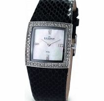 Skagen Ladies Leather White Black Snake Watch