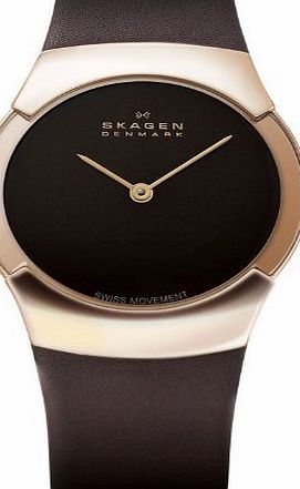 Skagen Mens 582XLRLM Swiss Movement Rose-tone Steel Brown Leather Watch